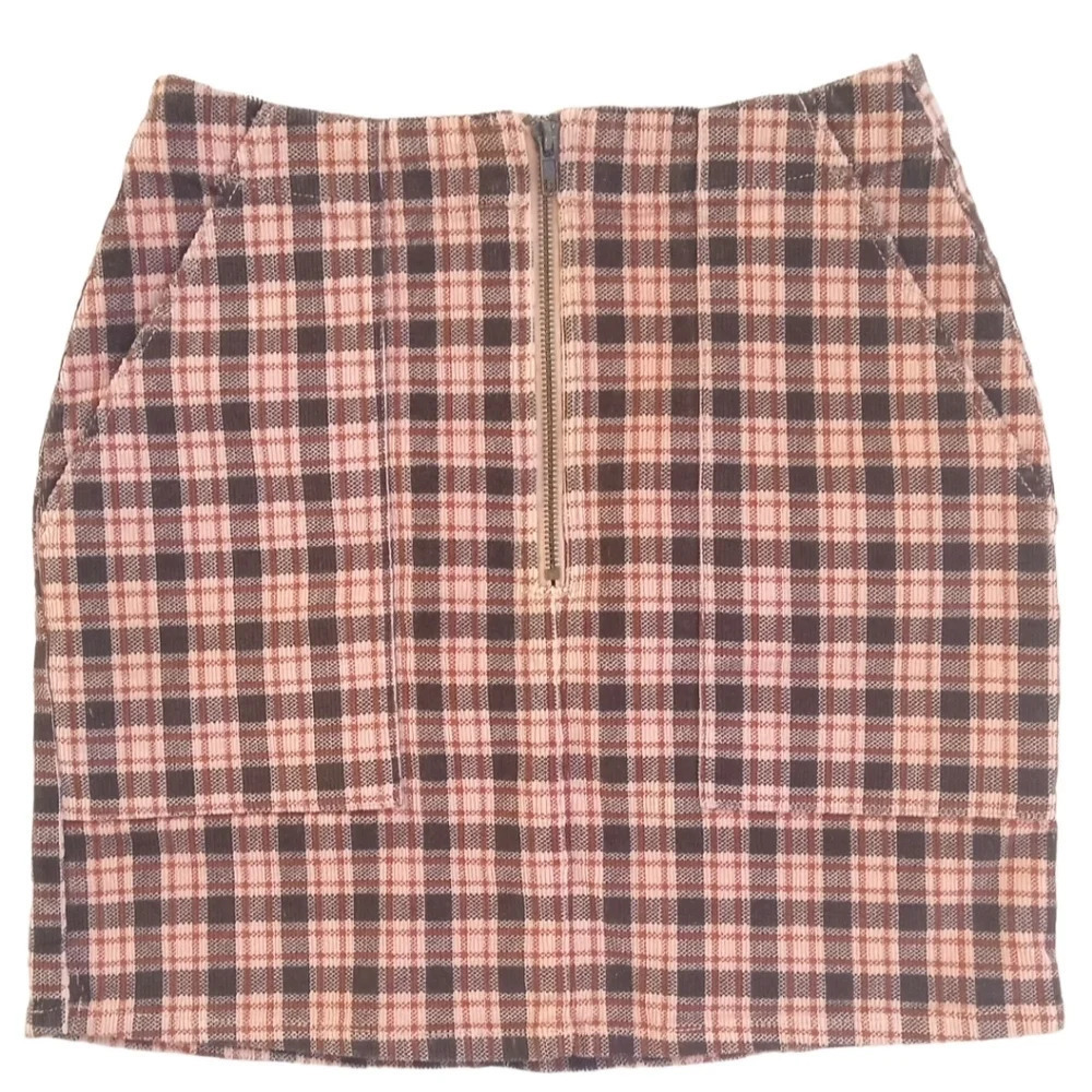 WILD Fable Brown Checkered Corduroy High-Waist Mini Skirt Size 4. C56​​​​​